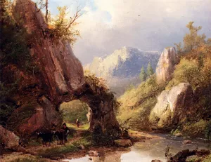 A Mountain Valley With A Peasant And Cattle Passing Along A Stream by Francesco Beda Oil Painting