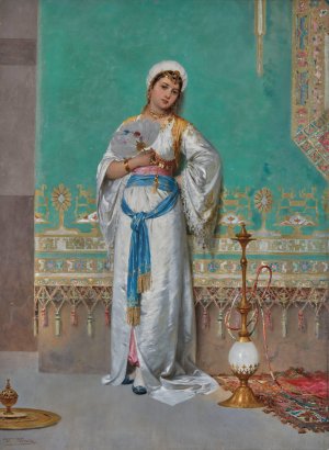 Portrait of an oriental woman with a fan by Francesco Beda Oil Painting