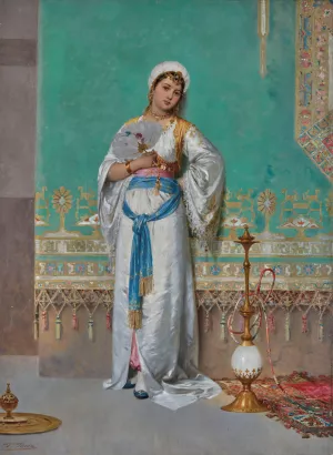 Portrait of an oriental woman with a fan by Francesco Beda Oil Painting