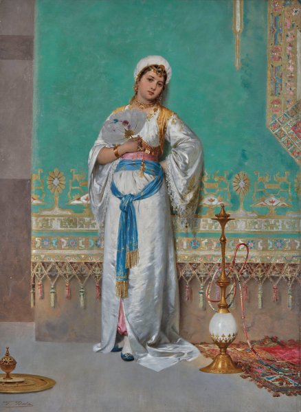Main Product Photo of Portrait of an oriental woman with a fan Painting by Francesco Beda