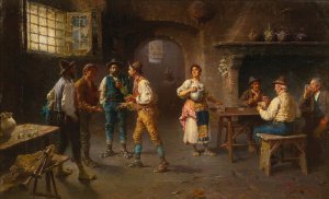 A Lively Discussion by Francesco Bergamini Oil Painting