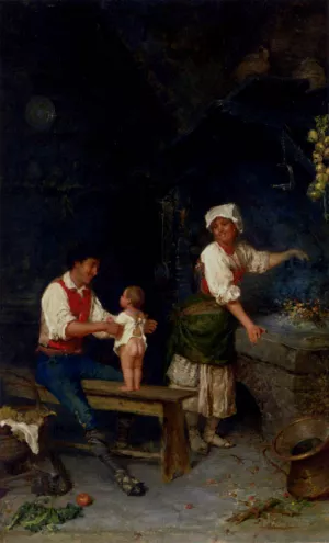 Family Time in the Kitchen by Francesco Bergamini Oil Painting