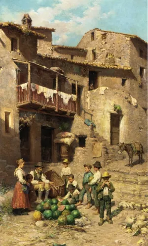 The Watermelon Vendor by Francesco Bergamini - Oil Painting Reproduction