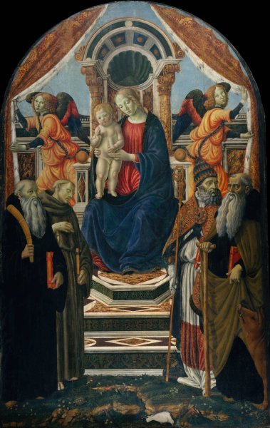 Madonna and Child Enthroned with Saints and Angels by Francesco Botticini - Hand-Painted Oil Painting Reproduction