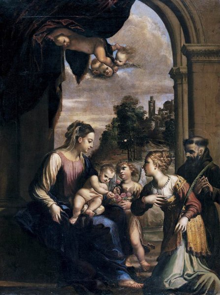 Madonna and Child with Sts Catherine and Francis by Francesco Brizio - Hand-Painted Oil Painting Reproduction