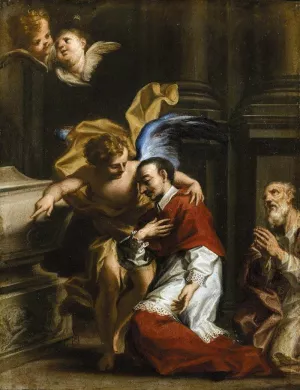 St Carlo Borromeo Tended by an Angel by Francesco Caccianiga Oil Painting