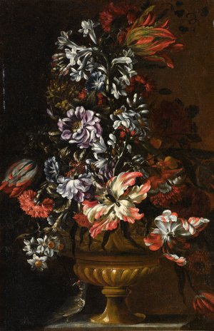 Still Life With Vase Of Flowers by Francesco Caldei Oil Painting