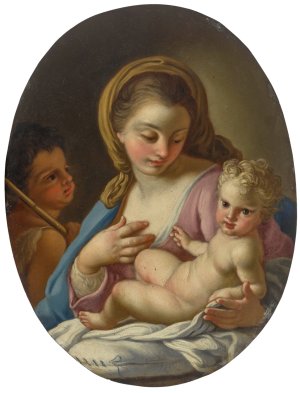 Madonna And Child With The Infant Saint John The Baptist by Francesco De Mura Oil Painting