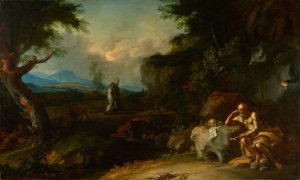 Saint Anthony Visiting Saint Paul of Thebes in the Desert by Francesco De Mura Oil Painting