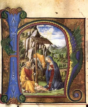Nativity in an Antiphonary painting by Francesco Di Giorgio Martini