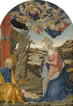 The Nativity, with God the Father Surrounded by Angels and Cherubim by Francesco Di Giorgio Martini Oil Painting