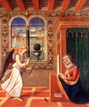 Annunciation Oil painting by Francesco Di Simone Da Santacroce