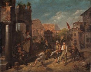 Children Playing In A Roman Street by Francesco Diofebi Oil Painting
