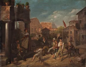 Children Playing In A Roman Street by Francesco Diofebi Oil Painting