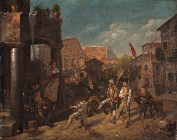 Children Playing In A Roman Street  by Francesco Diofebi - Hand-Painted Oil Painting Reproduction