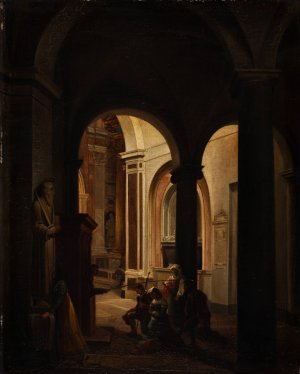 Penitents In A Roman Church by Francesco Diofebi Oil Painting