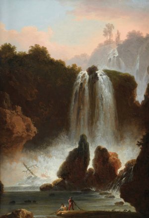 A Italian landscape with a cascade by Francesco Fidanza Oil Painting