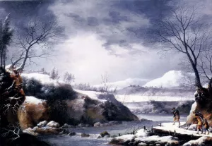 A Winter Landscape with Travellers on a Path Oil painting by Francesco Foschi