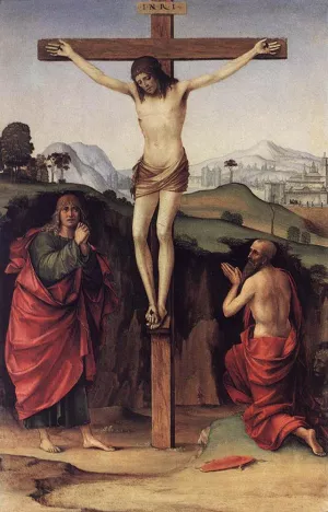 Crucifixion with Sts John and Jerome by Francesco Francia - Oil Painting Reproduction