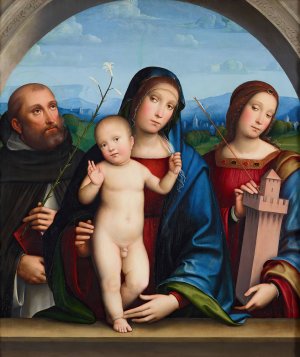 Virgin And Child With Ss. Dominic And Barbara by Francesco Francia Oil Painting
