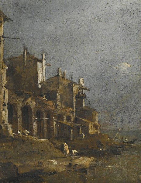 Main Product Photo of A Capriccio Coastal Landscape With Figures On The Shore Beneath An Arcade Painting by Francesco Guardi