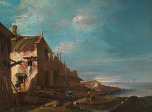 A Coastal Architectural Capriccio by Francesco Guardi Oil Painting