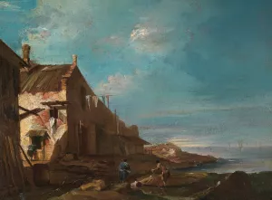 A Coastal Architectural Capriccio Oil painting by Francesco Guardi