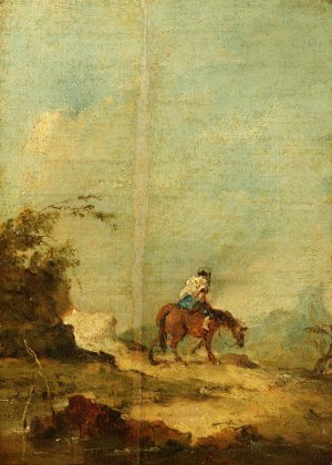 A rider in a landscape by Francesco Guardi Oil Painting