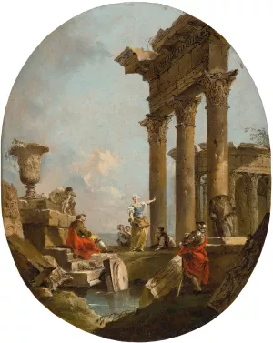 An Architectural Capriccio With Figures Amongst Classical Ruins, A Temple Beyond by Francesco Guardi Oil Painting