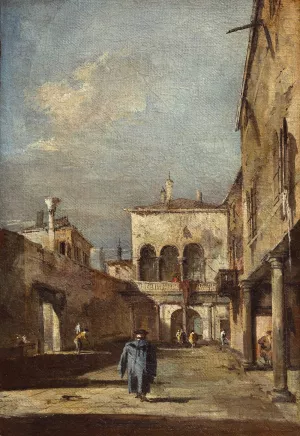 Architectural fantasy with a courtyard by Francesco Guardi Oil Painting