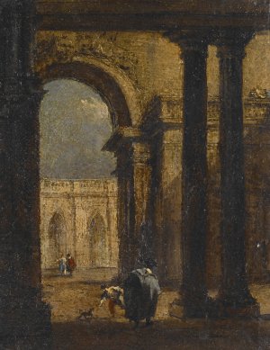 Capriccio; A Palace Courtyard by Francesco Guardi Oil Painting
