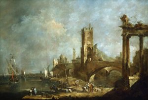Capriccio of a Harbor by Francesco Guardi Oil Painting