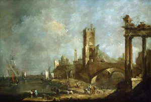 Capriccio of a Harbor by Francesco Guardi Oil Painting