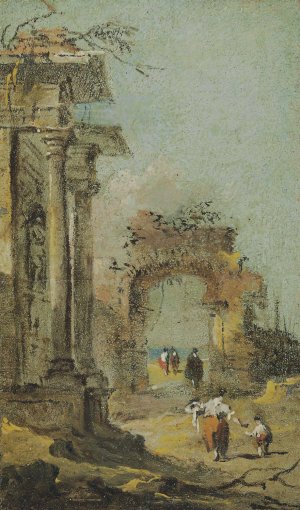 Capriccio Of Architectural Ruins And Figures by Francesco Guardi Oil Painting