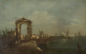 Landscape with a Quay and Ships on a Lake by Francesco Guardi Oil Painting
