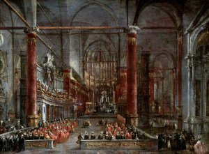 Pontifical Ceremony in SS. Giovanni e Paolo, Venice, 1782 by Francesco Guardi Oil Painting