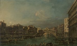 Regatta on the Grand Canal, near the Rialto Bridge, Venice by Francesco Guardi Oil Painting
