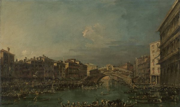 Main Product Photo of Regatta on the Grand Canal, near the Rialto Bridge, Venice  Painting by Francesco Guardi