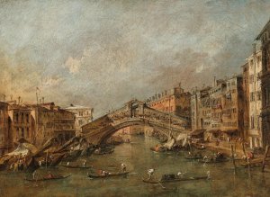 The Rialto Bridge and the Riva del Vin, Venice by Francesco Guardi Oil Painting