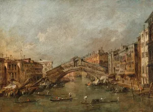 The Rialto Bridge and the Riva del Vin, Venice by Francesco Guardi Oil Painting