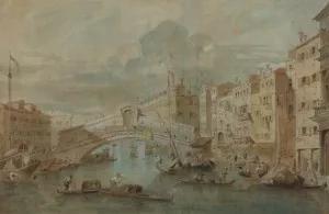 View of the Rialto Bridge, Venice by Francesco Guardi Oil Painting