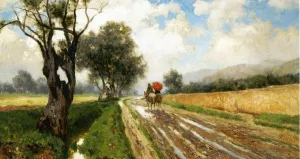 Country Road with Figure by Francesco Lojacono - Oil Painting Reproduction
