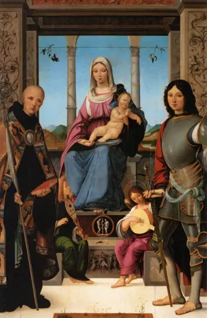 Virgin and Child Flanked by Sts Benedict and Quentin by Francesco Marmitta - Oil Painting Reproduction