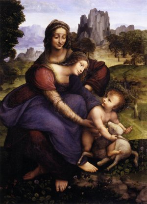 St Anne with the Virgin and the Child Embracing a Lamb by Francesco Melzi Oil Painting