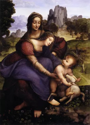 St Anne with the Virgin and the Child Embracing a Lamb Oil painting by Francesco Melzi