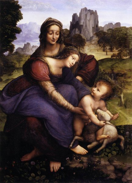 Main Product Photo of St Anne with the Virgin and the Child Embracing a Lamb Painting by Francesco Melzi