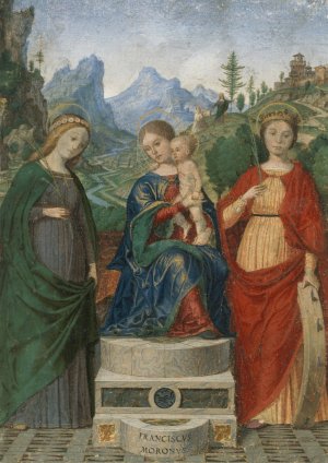 Virgin and Child Enthroned between Saints Cecilia and Catherine of Alexandria by Francesco Morone Oil Painting