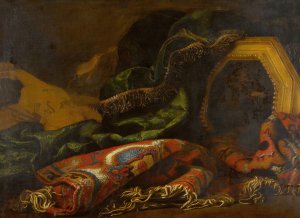 Still life with carpets, a painting of a putto, and a violin by Francesco Noletti Oil Painting