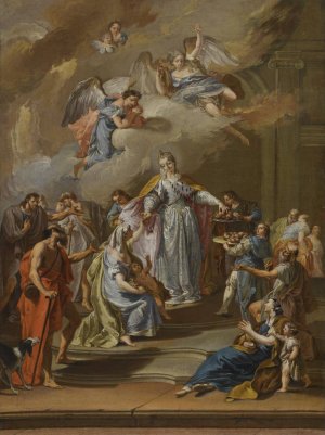 Saint Elizabeth Of Portugal Distributing Alms by Francesco Pittoni Oil Painting