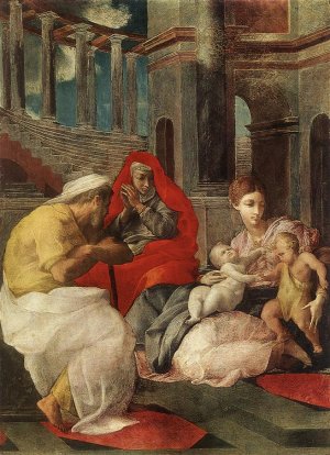 The Holy Family with Sts Elisabeth and John the Baptist Oil painting by Francesco Primaticcio